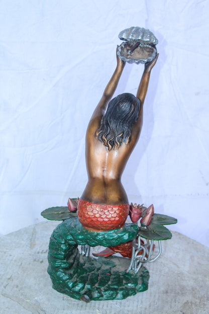 Colorful Mermaid Holding Shell Bronze Fountain 14" x 13" x 21"H