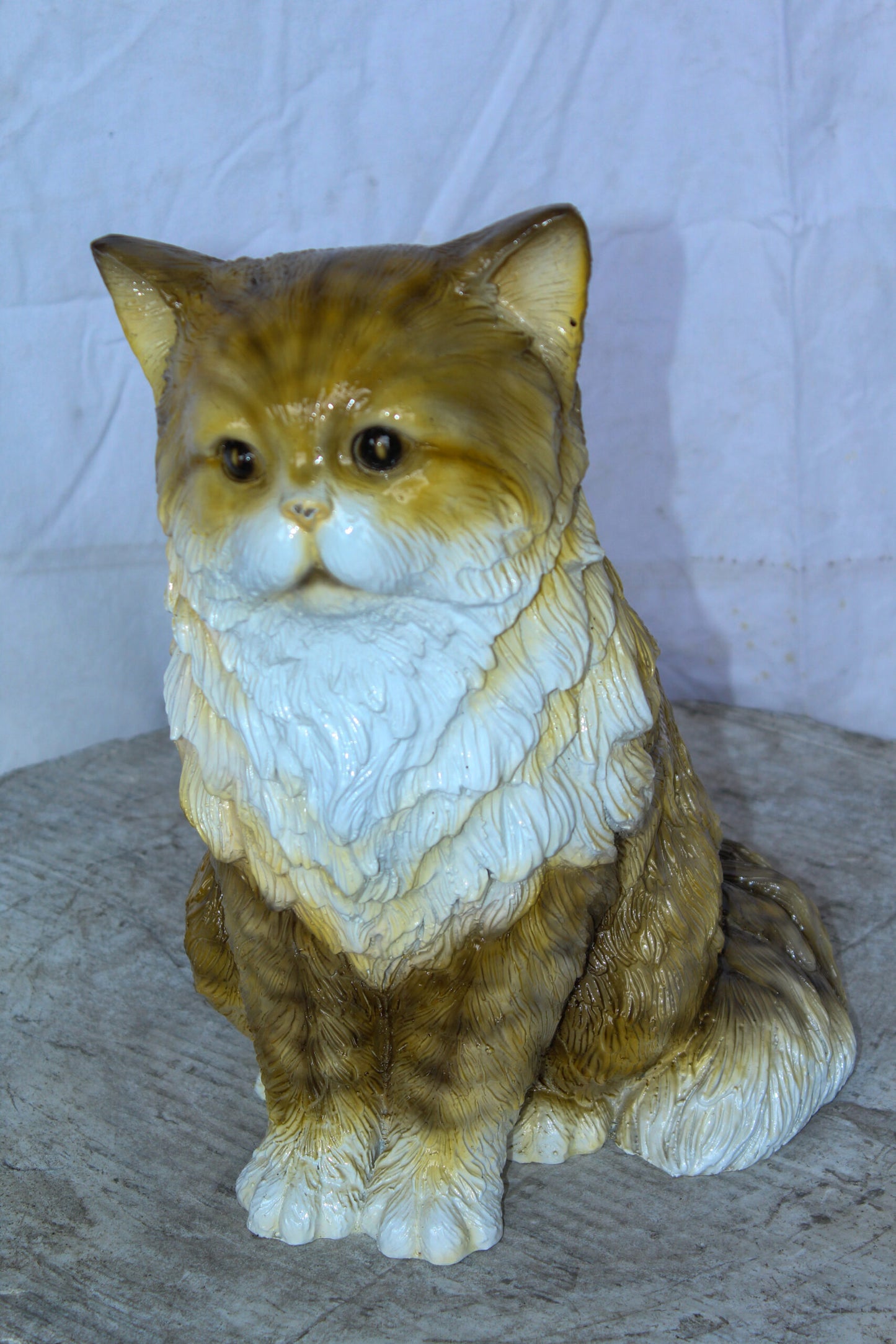 Colored Cat Sitting Bronze Statue, Charming for Cat Lovers 12" x 10" x 14"H