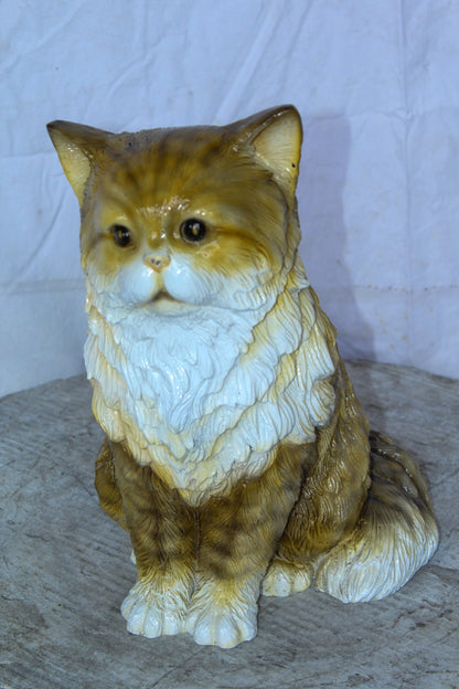 Colored Cat Sitting Bronze Statue, Charming for Cat Lovers 12" x 10" x 14"H