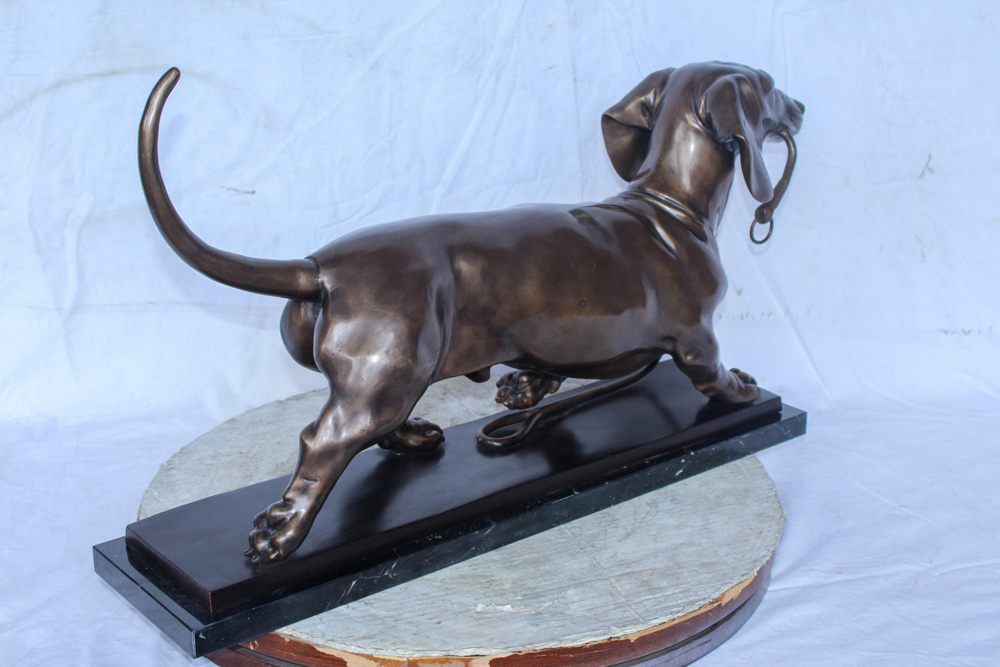 Detailed Dachshund Dog Walking Bronze Statue Mounted on Marble 29" x 8" x 15"H