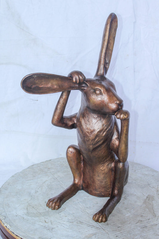 Pondering Bunny Rabbit Bronze Statue, Charming Home Decor 8" x 14" x 22"H