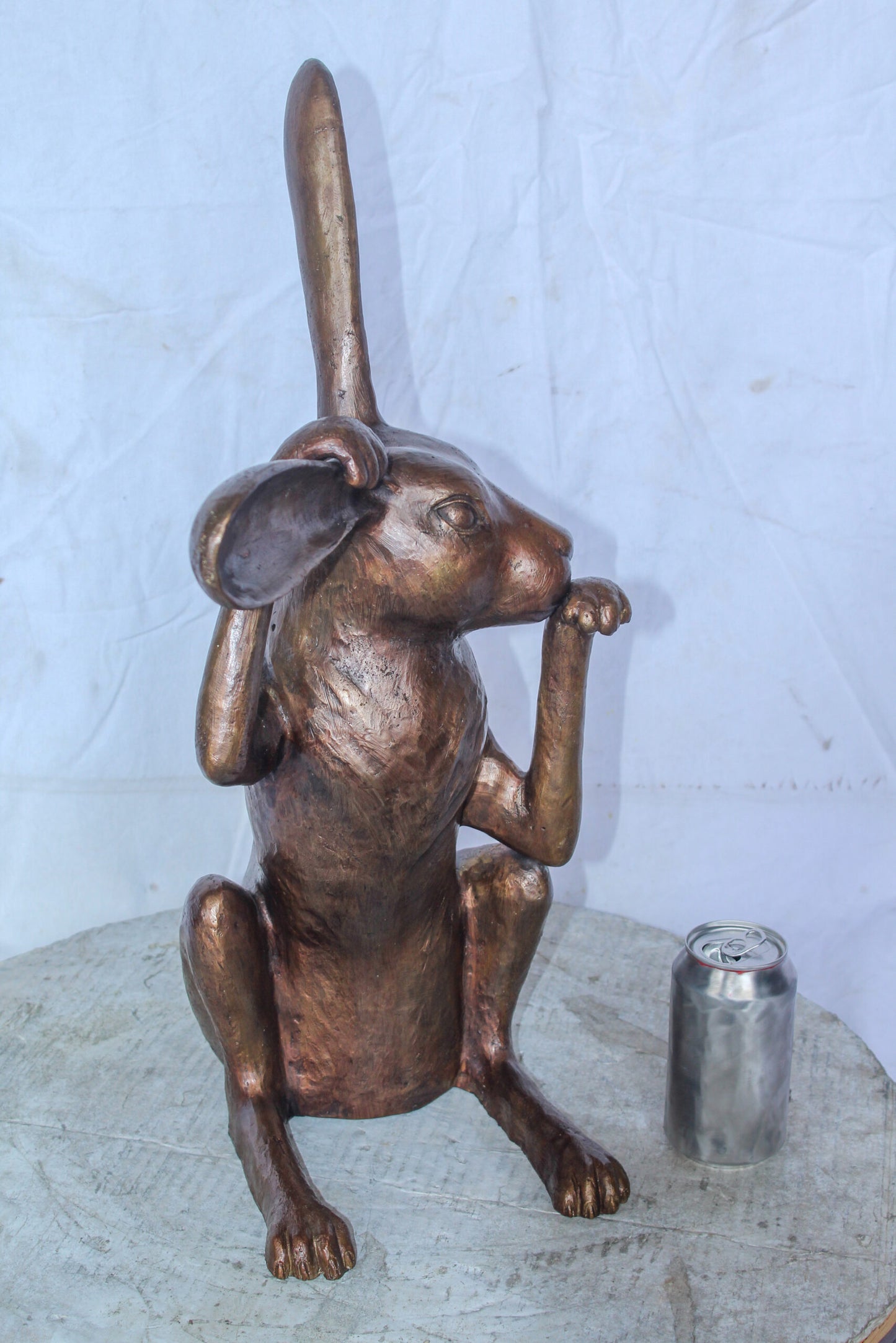 Pondering Bunny Rabbit Bronze Statue, Charming Home Decor 8" x 14" x 22"H