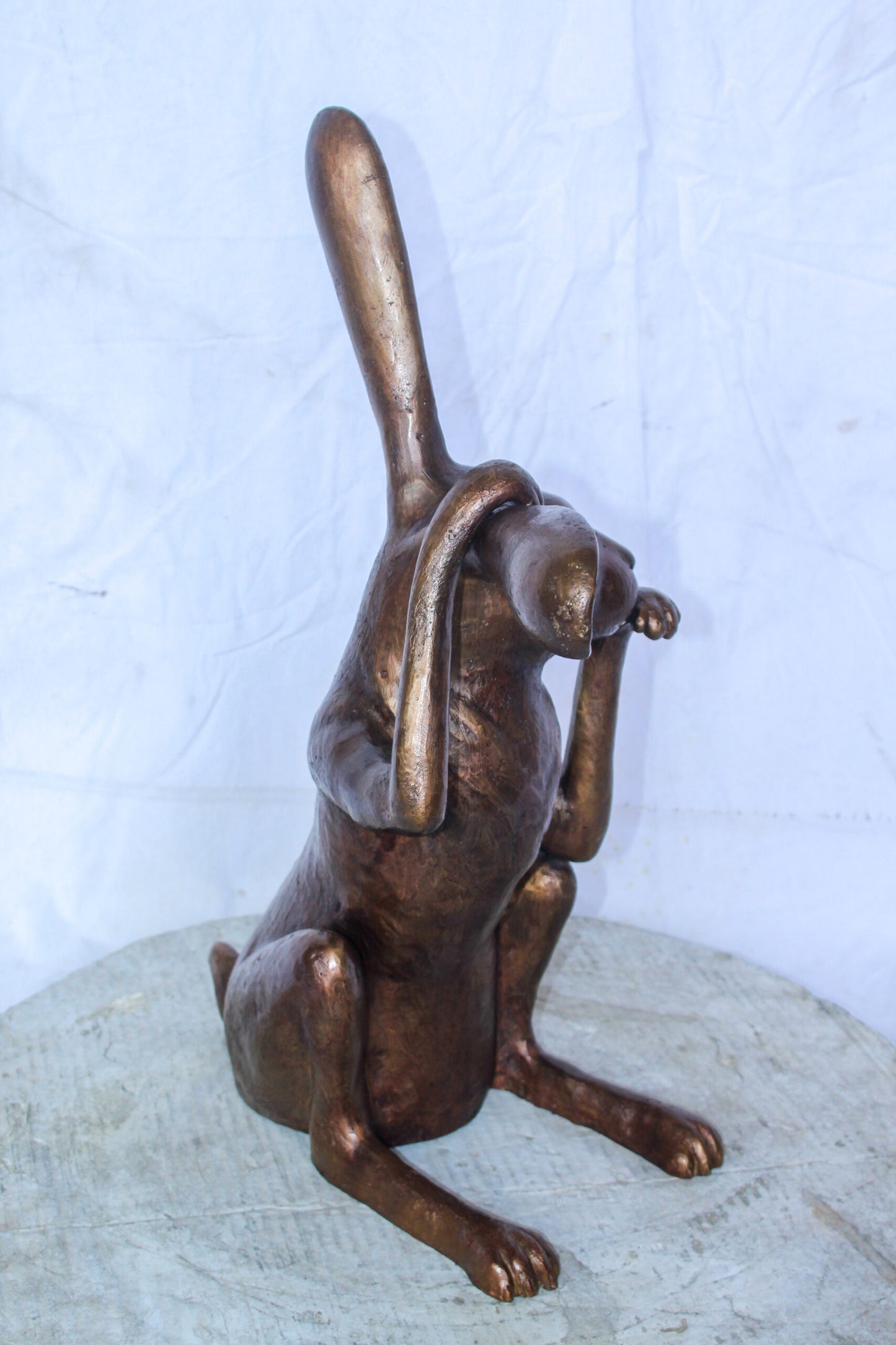 Pondering Bunny Rabbit Bronze Statue, Charming Home Decor 8" x 14" x 22"H