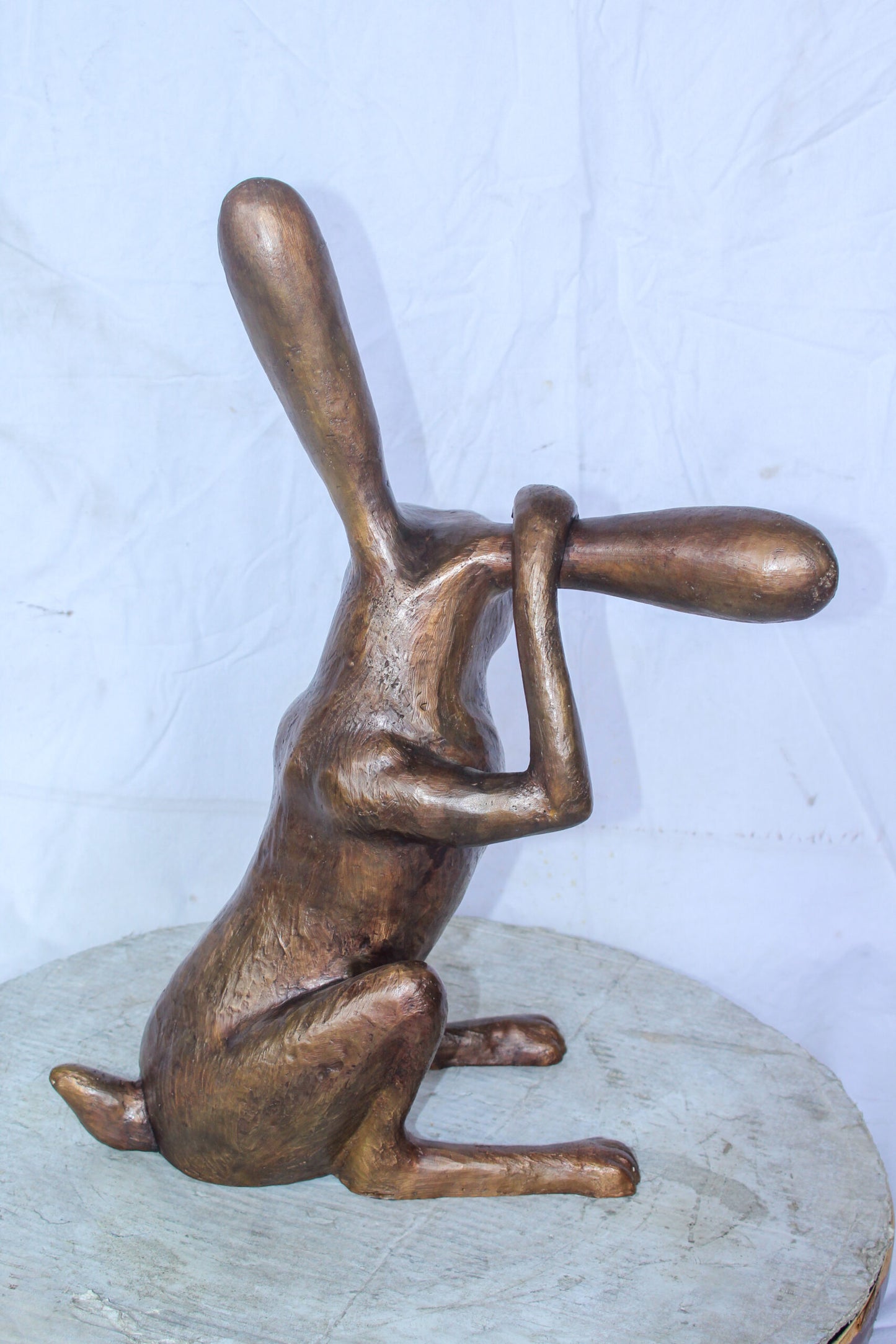 Pondering Bunny Rabbit Bronze Statue, Charming Home Decor 8" x 14" x 22"H