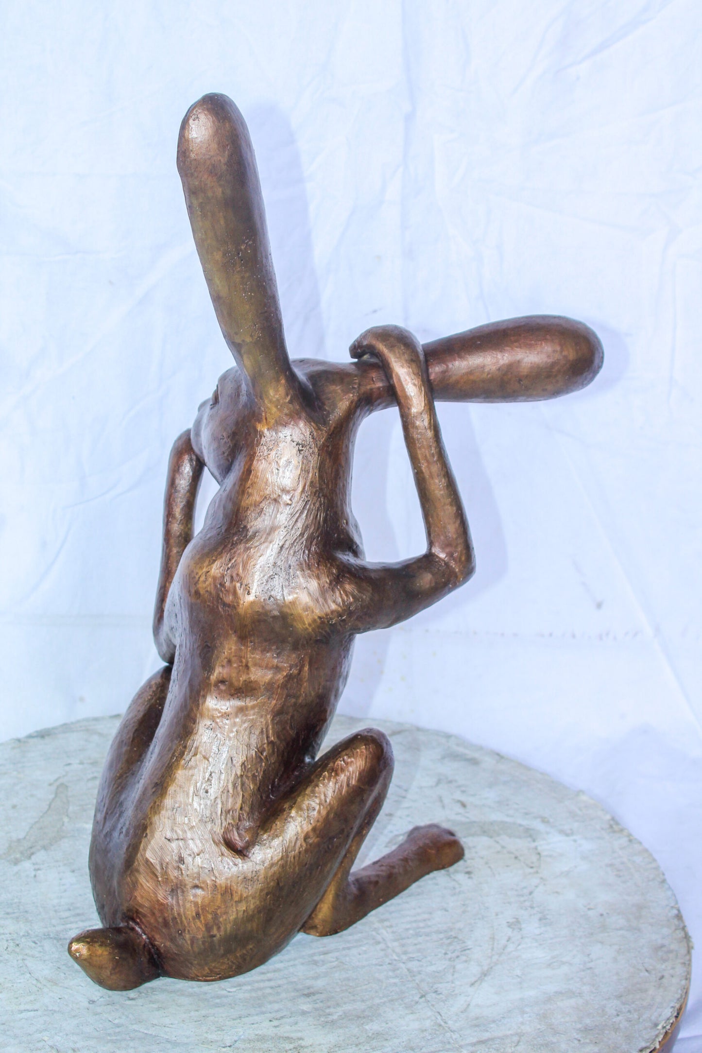 Pondering Bunny Rabbit Bronze Statue, Charming Home Decor 8" x 14" x 22"H