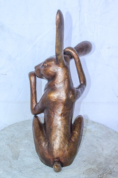 Pondering Bunny Rabbit Bronze Statue, Charming Home Decor 8" x 14" x 22"H