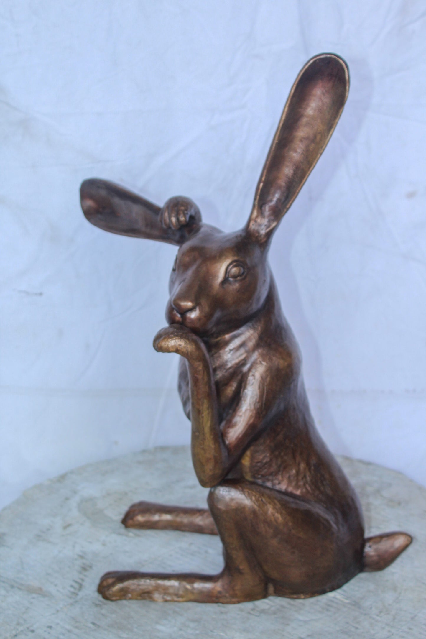Pondering Bunny Rabbit Bronze Statue, Charming Home Decor 8" x 14" x 22"H