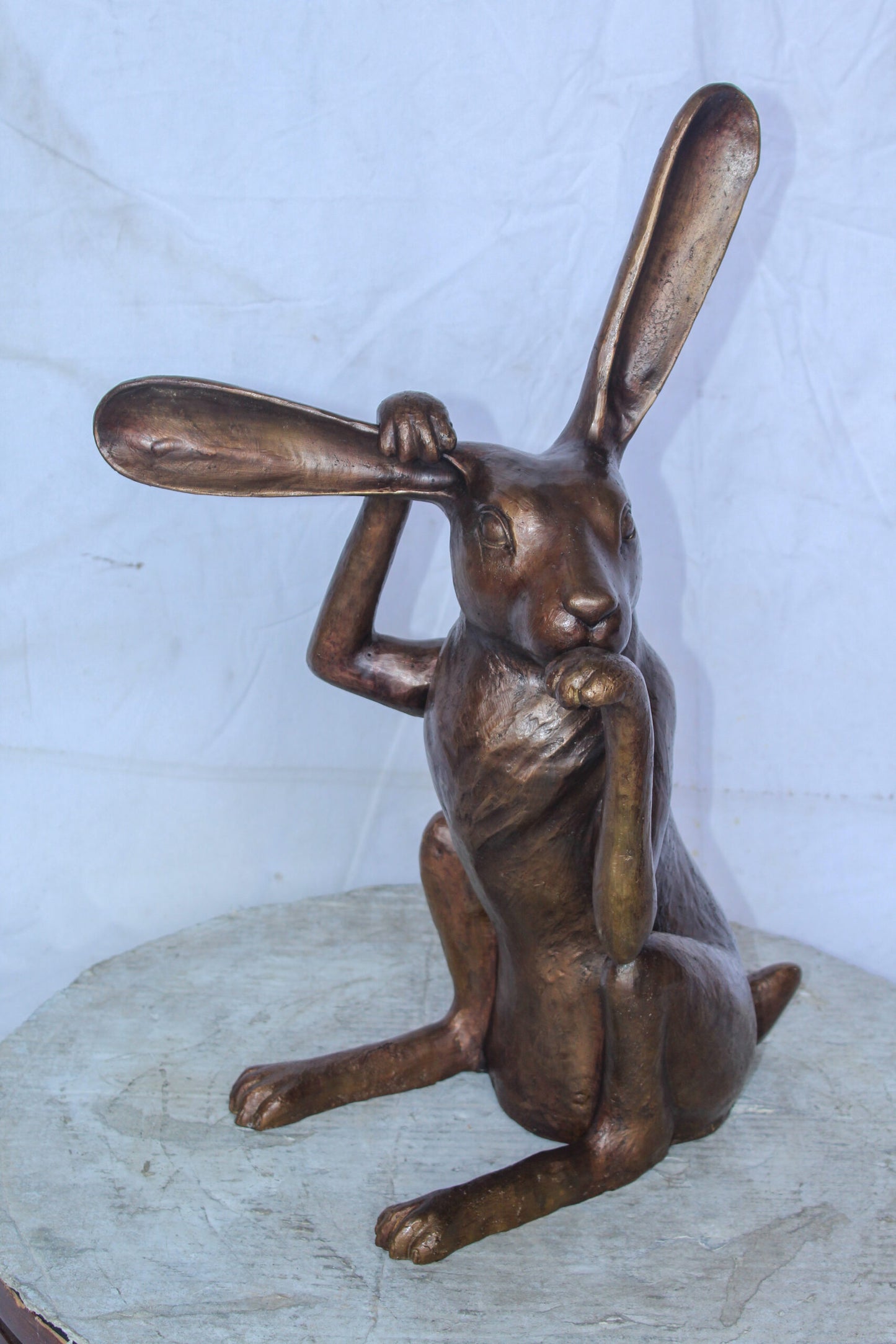 Pondering Bunny Rabbit Bronze Statue, Charming Home Decor 8" x 14" x 22"H