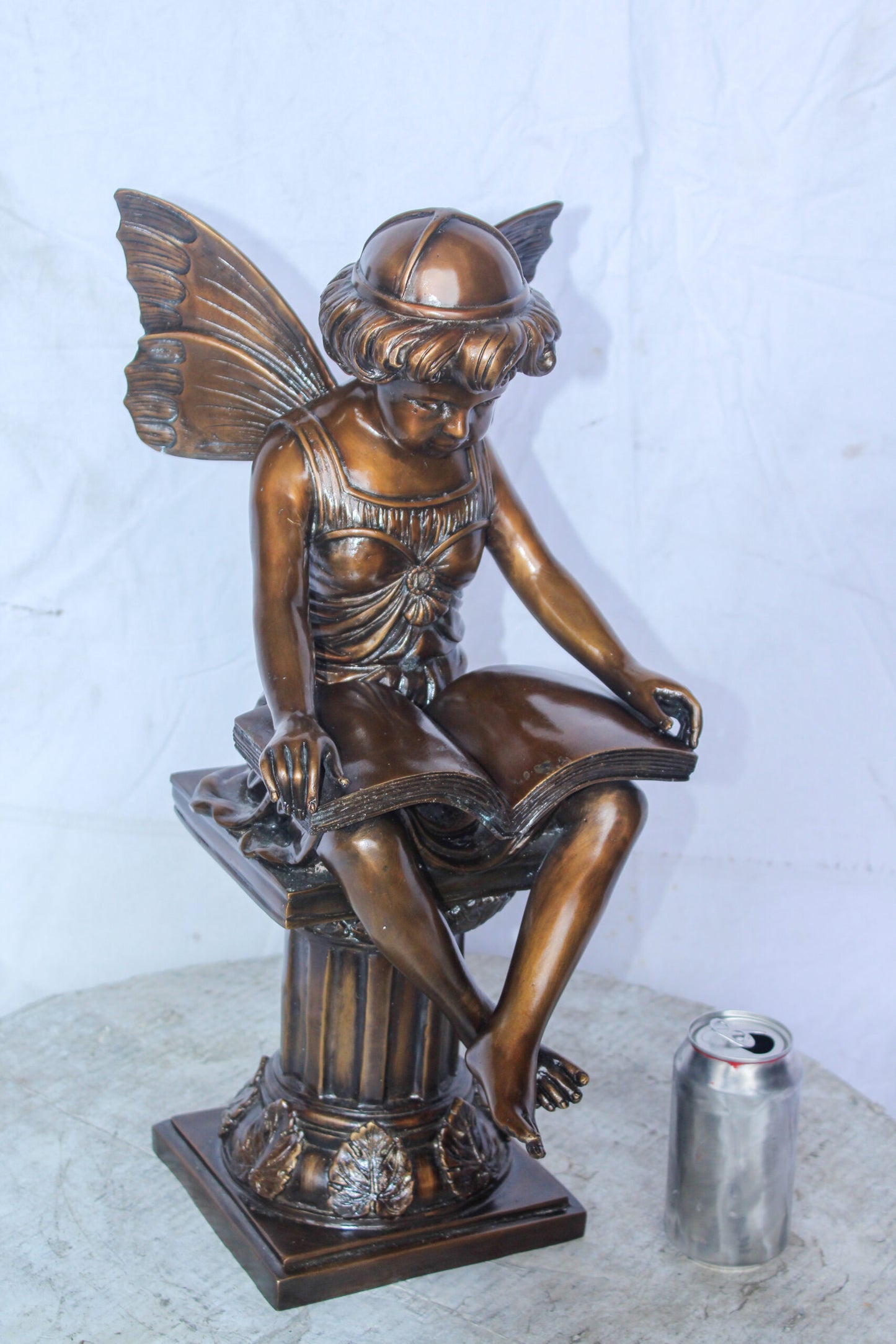 Enchanting Fairy Reading Book Bronze Statue, Magical Home Decor 10" x 12" x 21"H