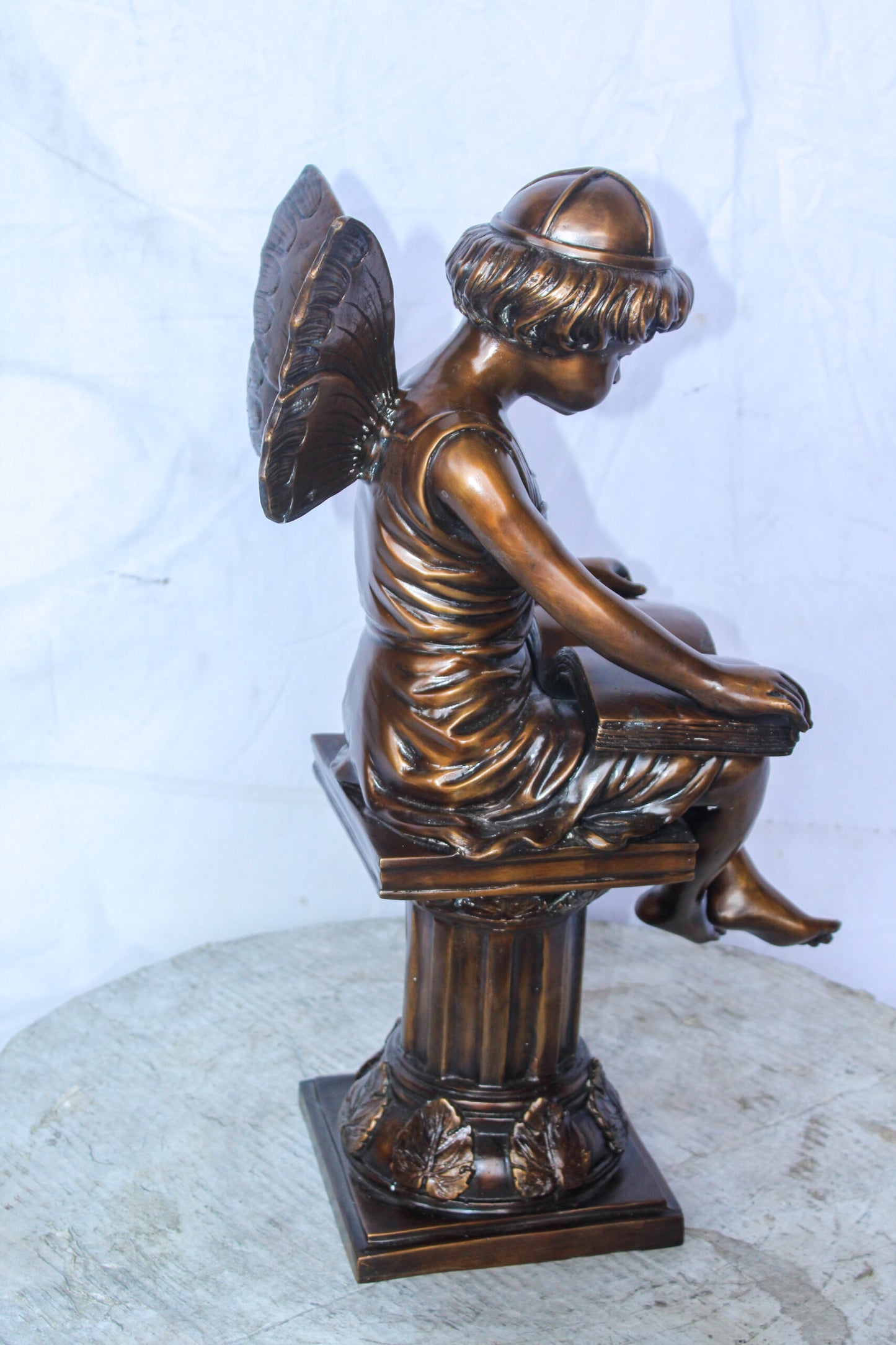 Enchanting Fairy Reading Book Bronze Statue, Magical Home Decor 10" x 12" x 21"H