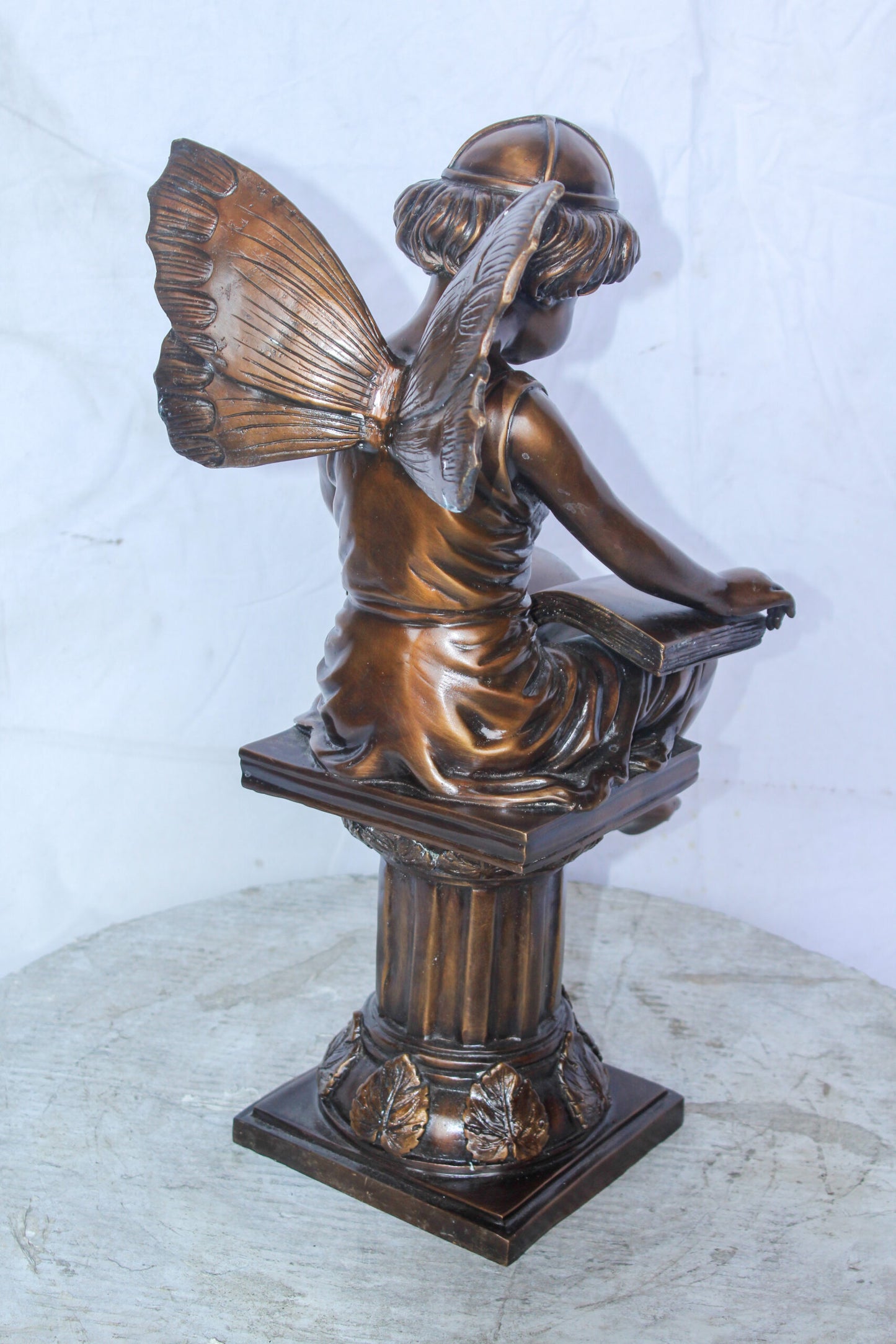 Enchanting Fairy Reading Book Bronze Statue, Magical Home Decor 10" x 12" x 21"H