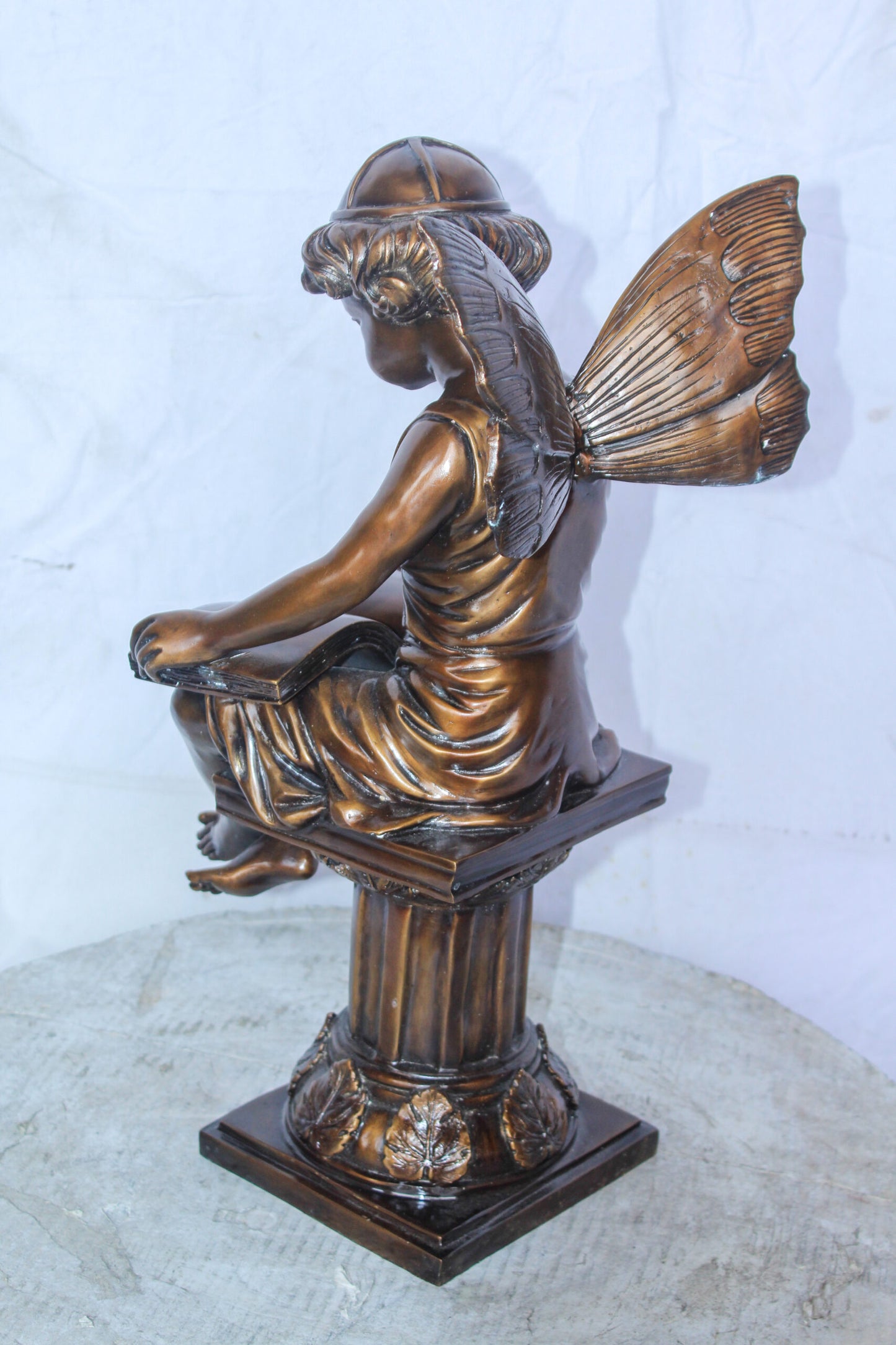 Enchanting Fairy Reading Book Bronze Statue, Magical Home Decor 10" x 12" x 21"H