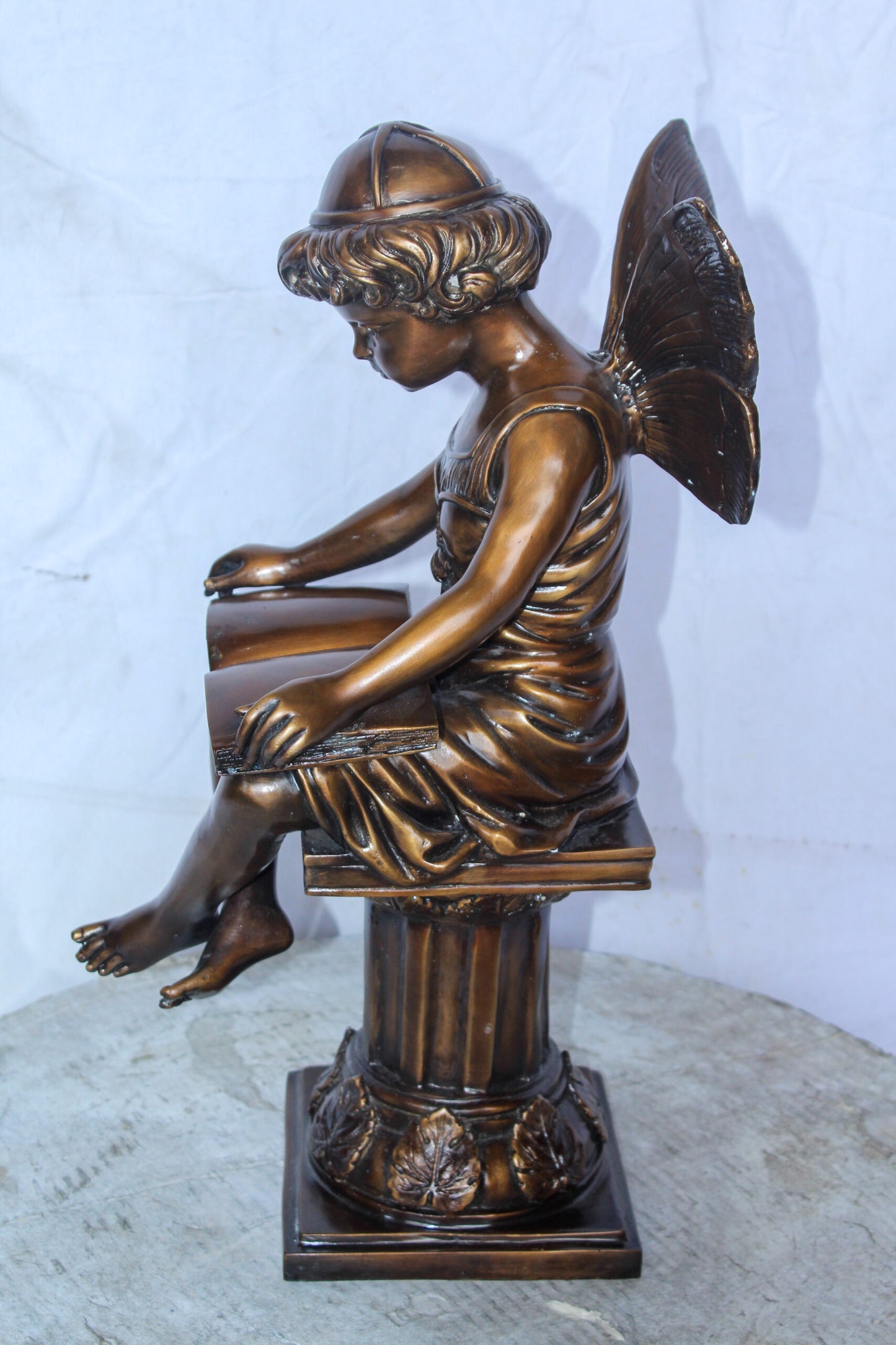 Enchanting Fairy Reading Book Bronze Statue, Magical Home Decor 10" x 12" x 21"H
