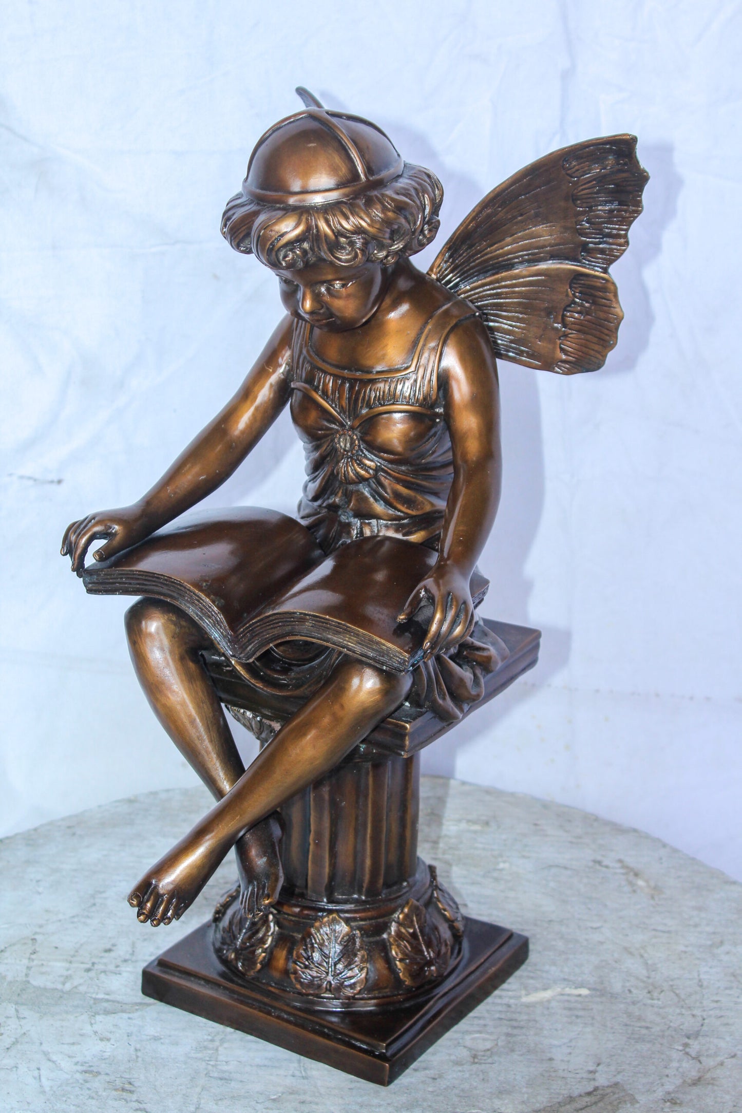 Enchanting Fairy Reading Book Bronze Statue, Magical Home Decor 10" x 12" x 21"H