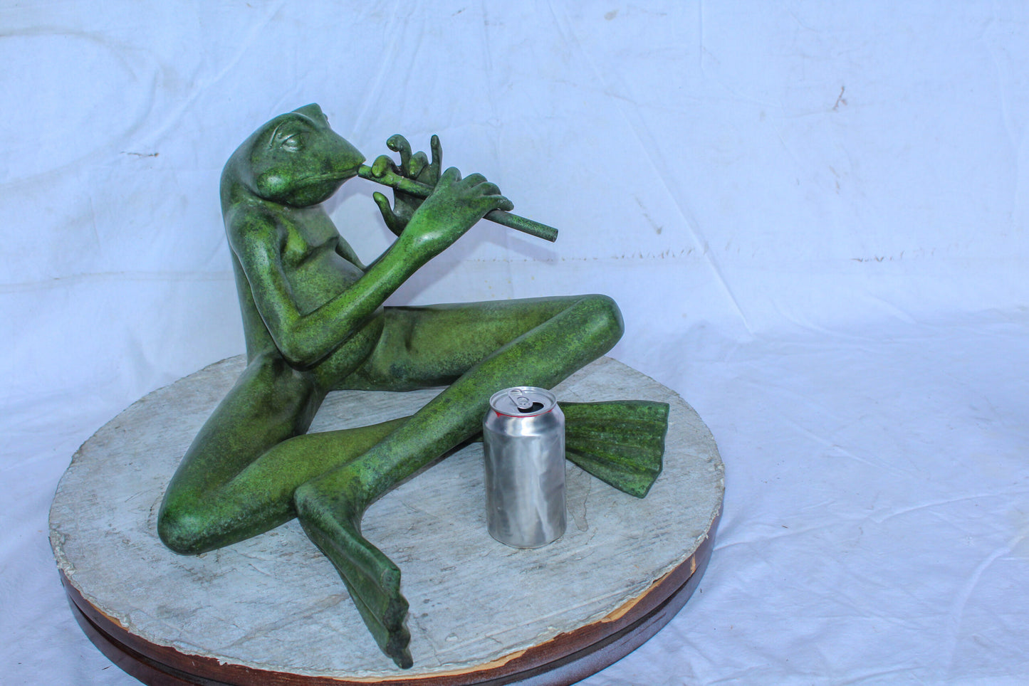 Musical Frog Playing Flute Bronze Statue with Green Patina 20" x 18" x 12"H