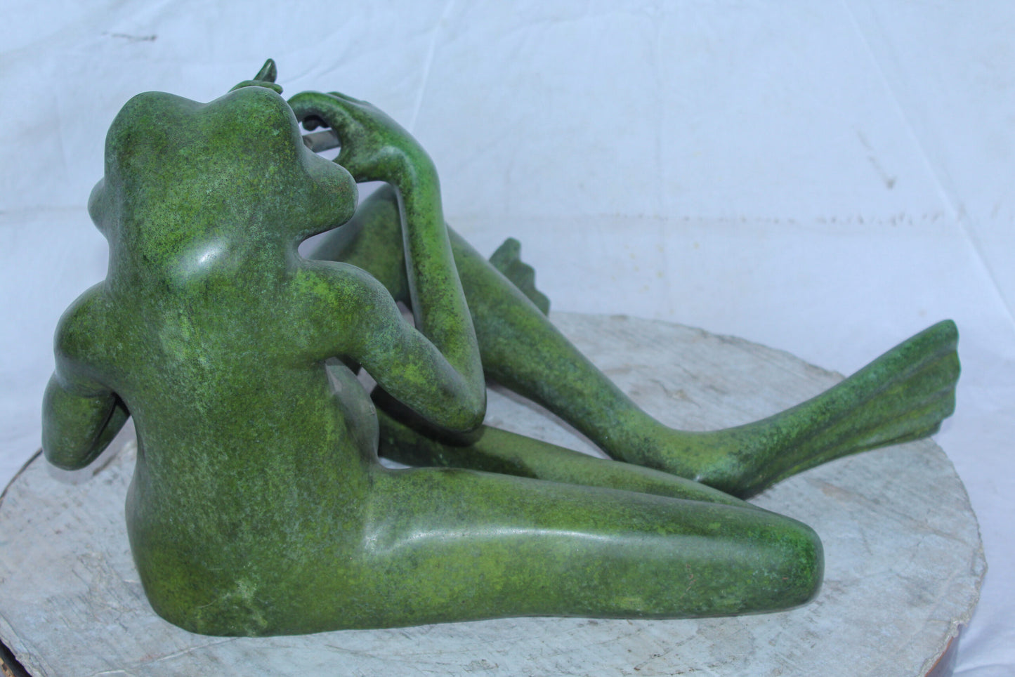 Musical Frog Playing Flute Bronze Statue with Green Patina 20" x 18" x 12"H