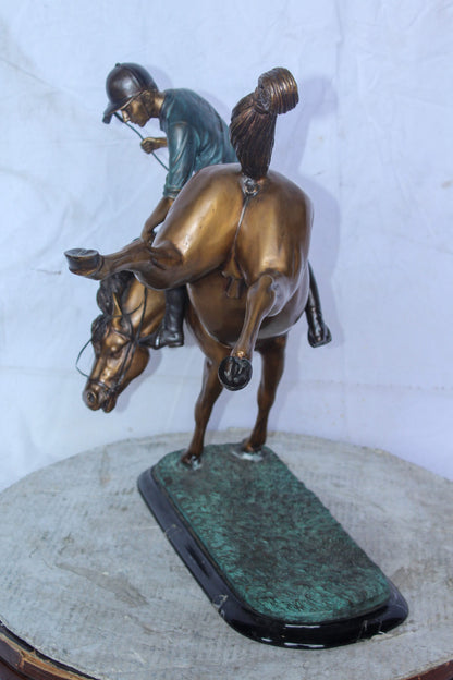 Dynamic Polo Player and Horse in Game Action Bronze Statue  21" x 11" x 22"H