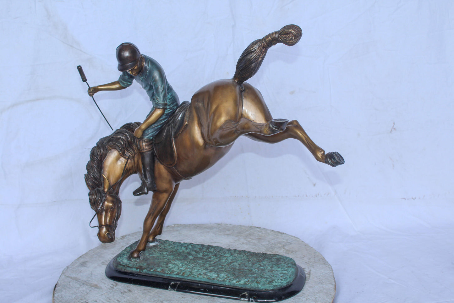Dynamic Polo Player and Horse in Game Action Bronze Statue  21" x 11" x 22"H