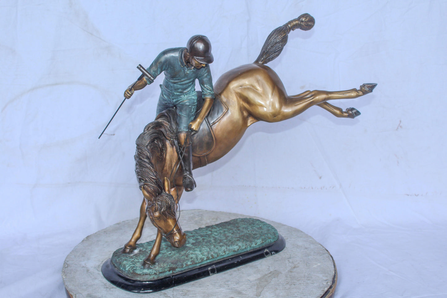 Dynamic Polo Player and Horse in Game Action Bronze Statue  21" x 11" x 22"H