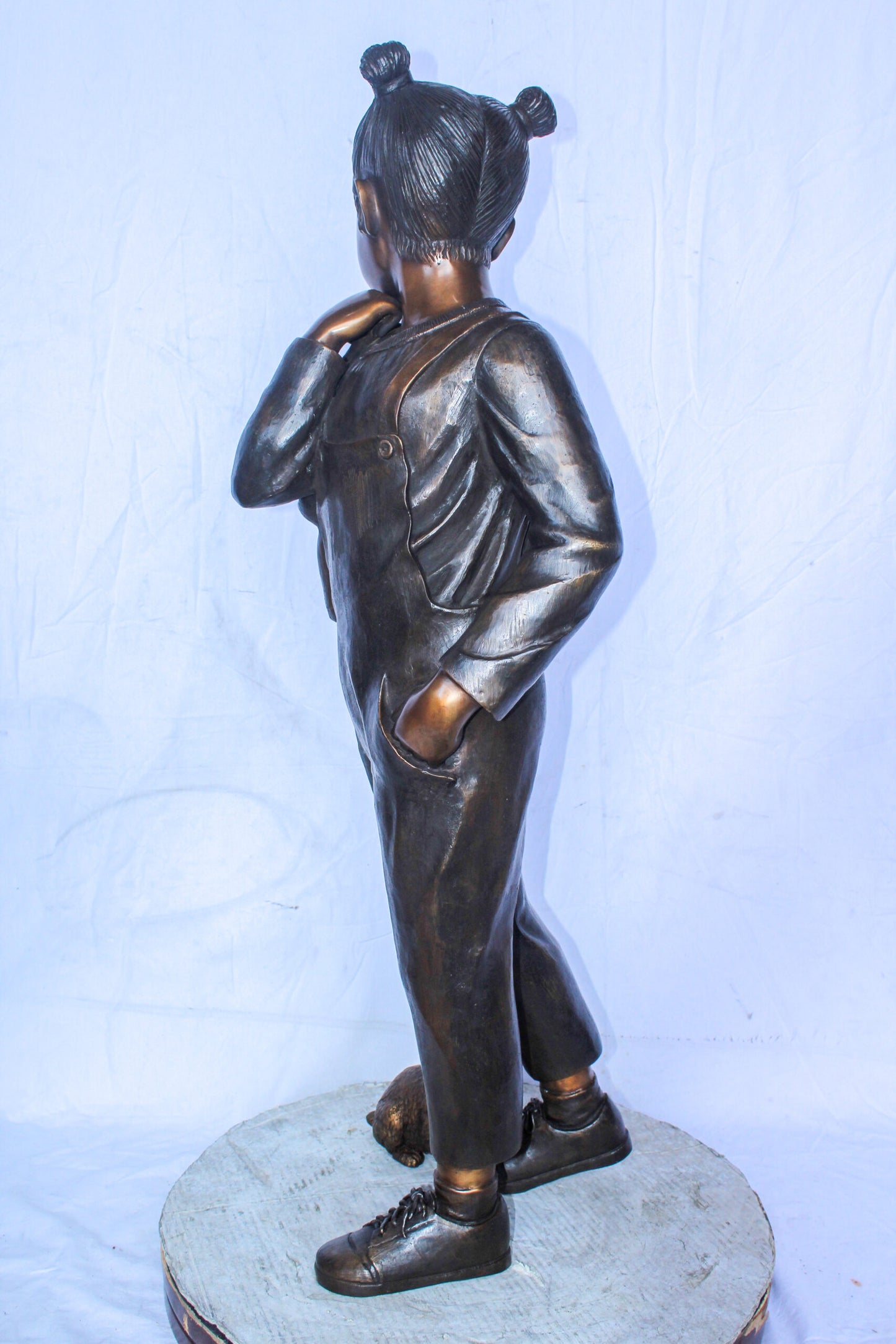 Girl with Two Bunnies in Nature Bronze Statue, Delightful Decor 17" x 13" x 44"H