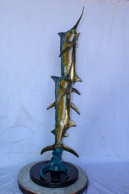Pair of Marlin Fish Bronze Statue, Perfect Marine Decor 18" x 18" x 54"H