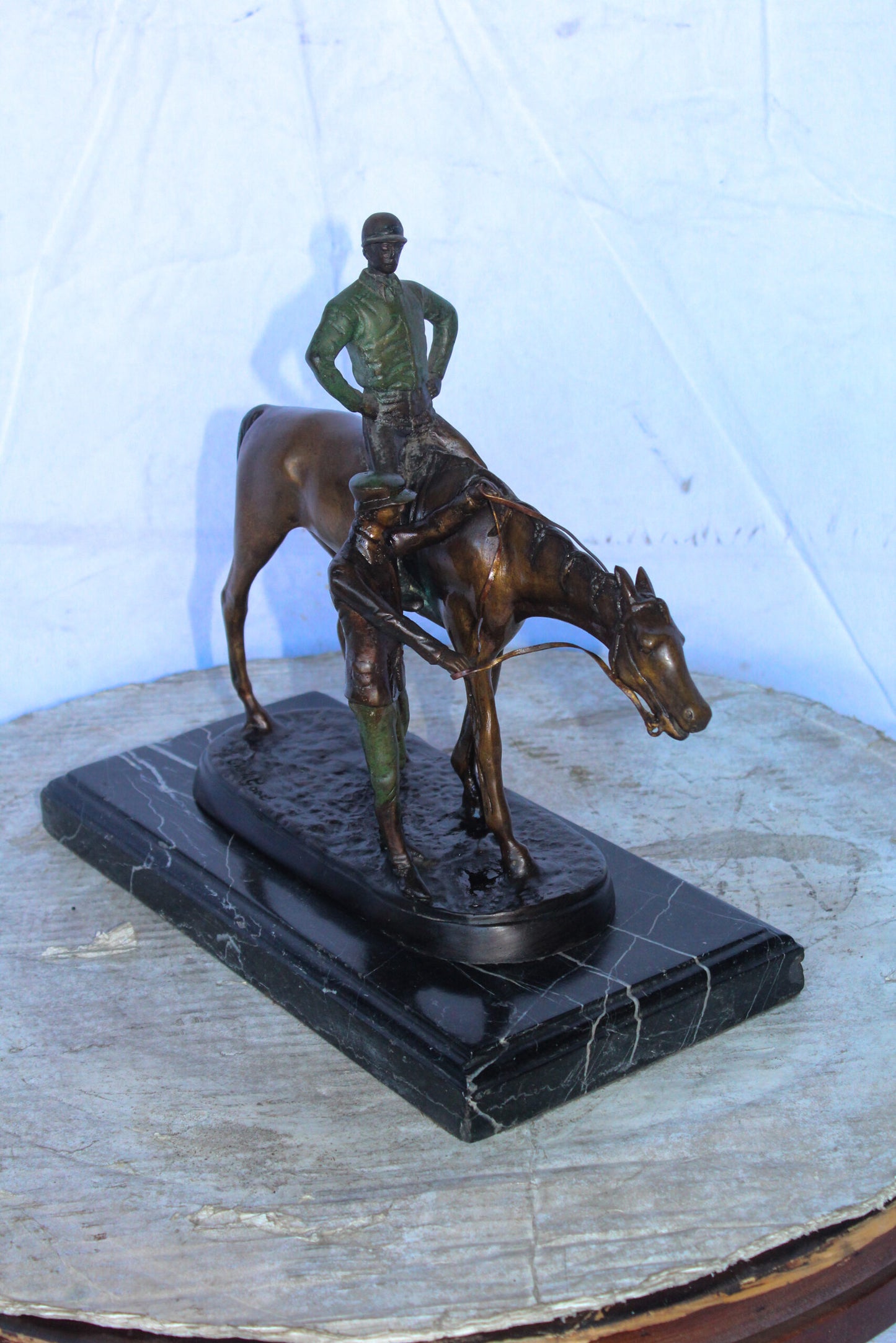 Horse and Jockey Bronze Statue, A J. Willis Good Replica 14" x 6" x 13"H