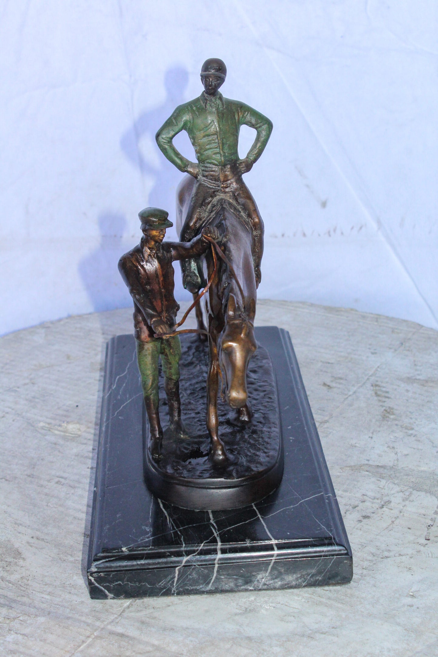 Horse and Jockey Bronze Statue, A J. Willis Good Replica 14" x 6" x 13"H