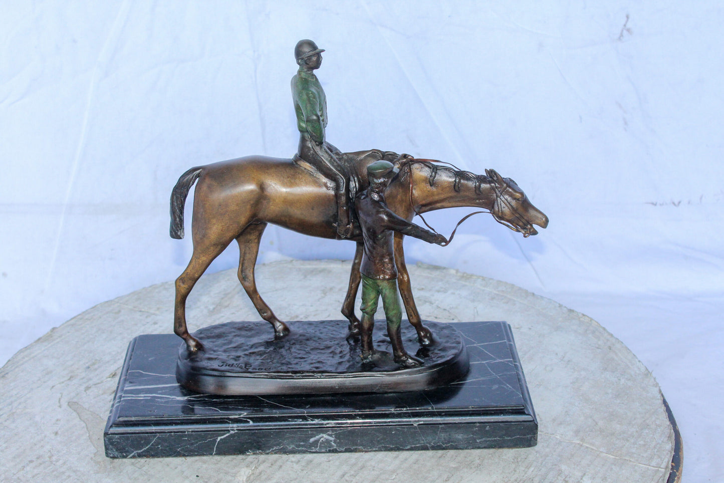 Horse and Jockey Bronze Statue, A J. Willis Good Replica 14" x 6" x 13"H