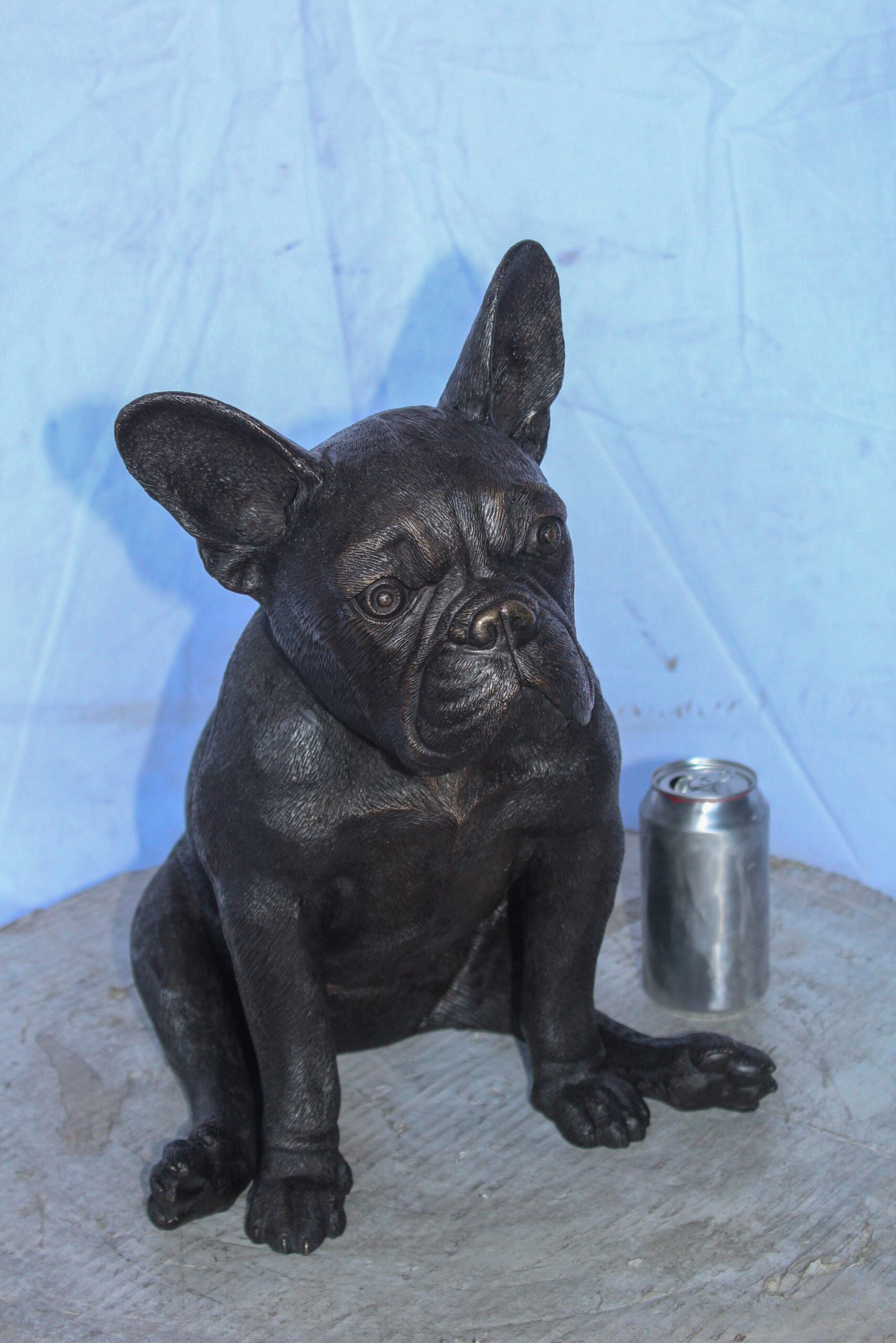 Bronze Statue of French Bulldog Sitting, Elegant Canine Decor 12" x 12" x 17"H