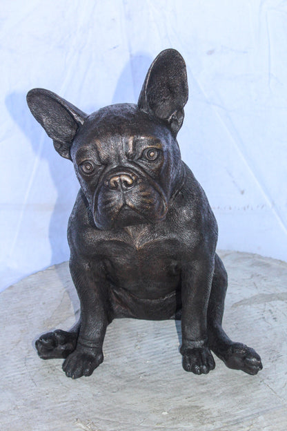 Bronze Statue of French Bulldog Sitting, Elegant Canine Decor 12" x 12" x 17"H