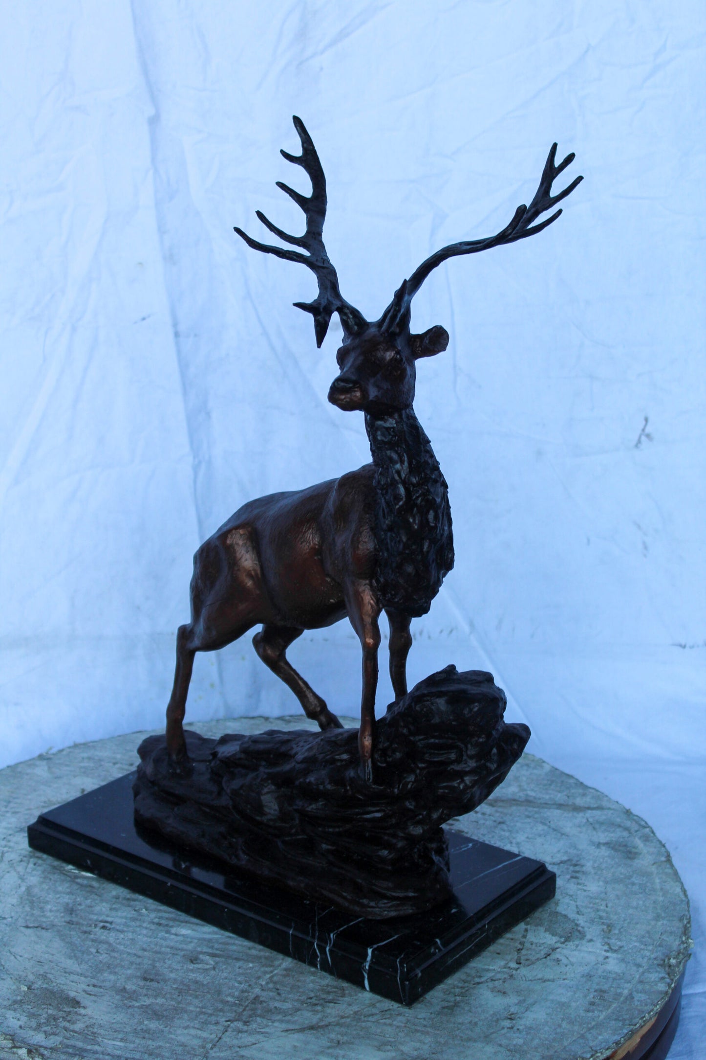 Bronze Statue of Deer Walking on Rocks, Elegant Wildlife Decor 15" x 7" x 21"H