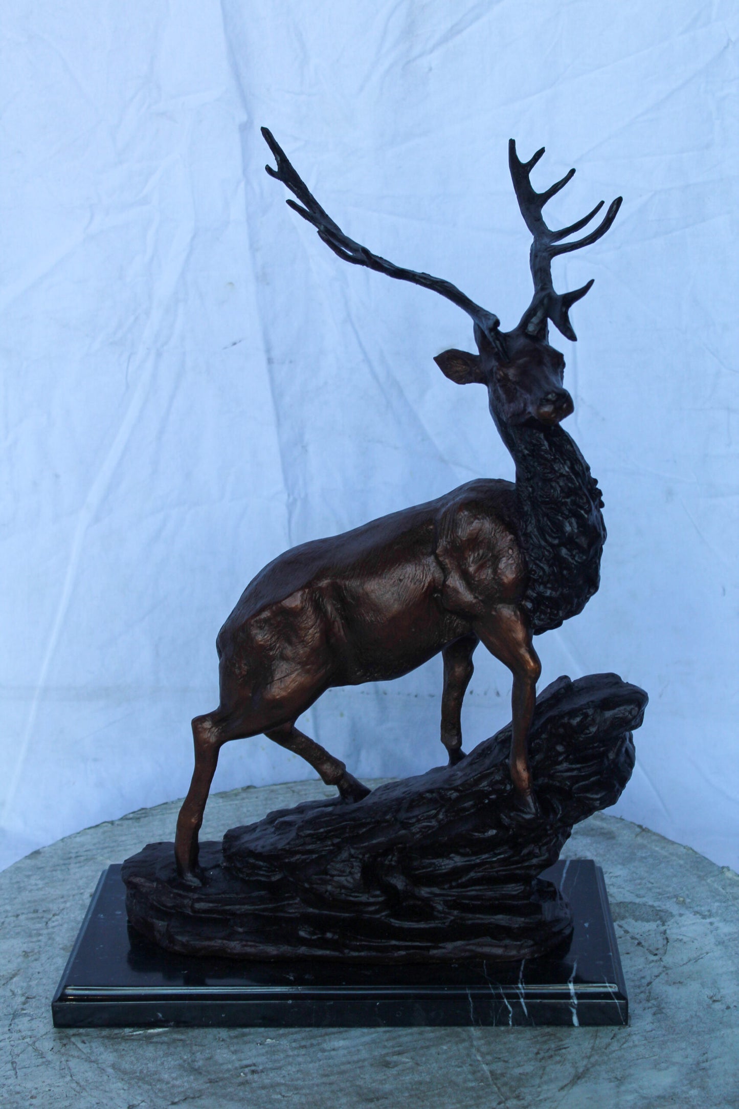Bronze Statue of Deer Walking on Rocks, Elegant Wildlife Decor 15" x 7" x 21"H