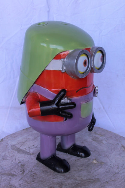 Funny Metal Scrap Statue of Boy with Glasses, Whimsical Art 14" x 12" x 20"H