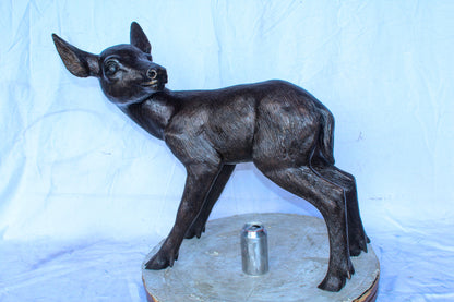 Bronze Statue of a Baby Deer, Doe, Elegant Wildlife Decor 30" x 10" x 25"H