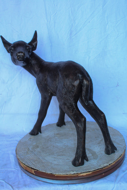 Bronze Statue of a Baby Deer, Doe, Elegant Wildlife Decor 30" x 10" x 25"H