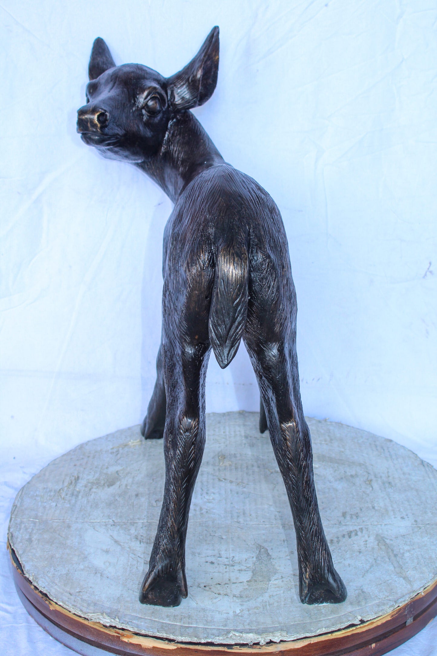 Bronze Statue of a Baby Deer, Doe, Elegant Wildlife Decor 30" x 10" x 25"H