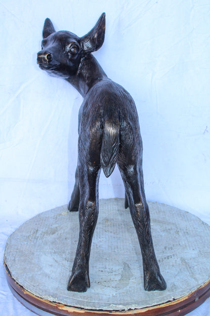 Bronze Statue of a Baby Deer, Doe, Elegant Wildlife Decor 30" x 10" x 25"H