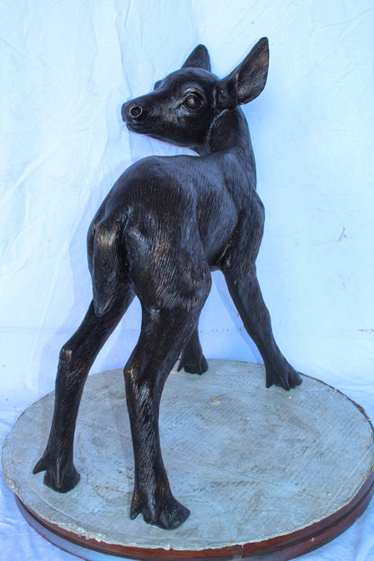 Bronze Statue of a Baby Deer, Doe, Elegant Wildlife Decor 30" x 10" x 25"H