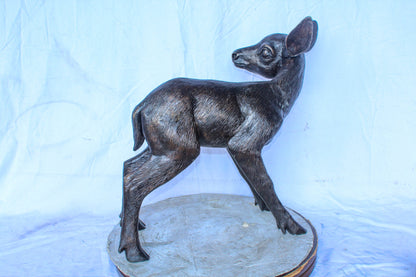Bronze Statue of a Baby Deer, Doe, Elegant Wildlife Decor 30" x 10" x 25"H