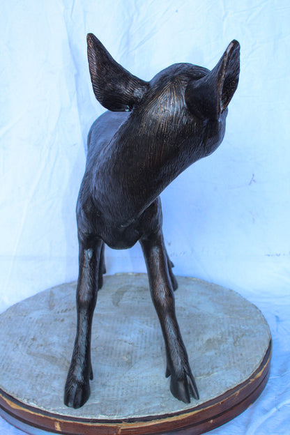 Bronze Statue of a Baby Deer, Doe, Elegant Wildlife Decor 30" x 10" x 25"H
