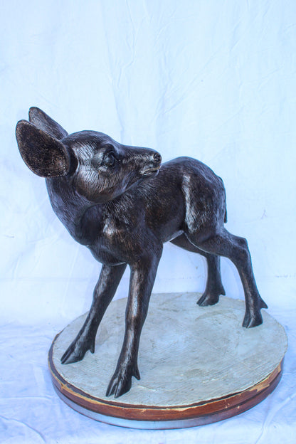 Bronze Statue of a Baby Deer, Doe, Elegant Wildlife Decor 30" x 10" x 25"H