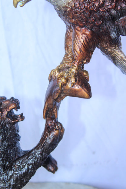 Bronze Statue of an Eagle and Bear Fighting for Fish Prey  24" x 9" x 28"H