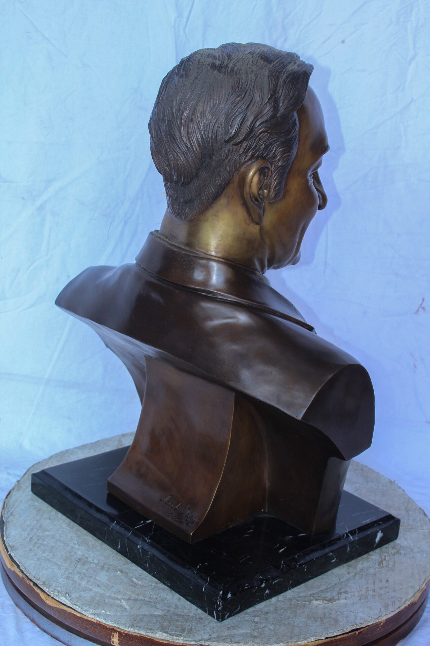 Bust of Unknown Man Bronze Statue, Intriguing Historical Art 16" x 13" x 26"H
