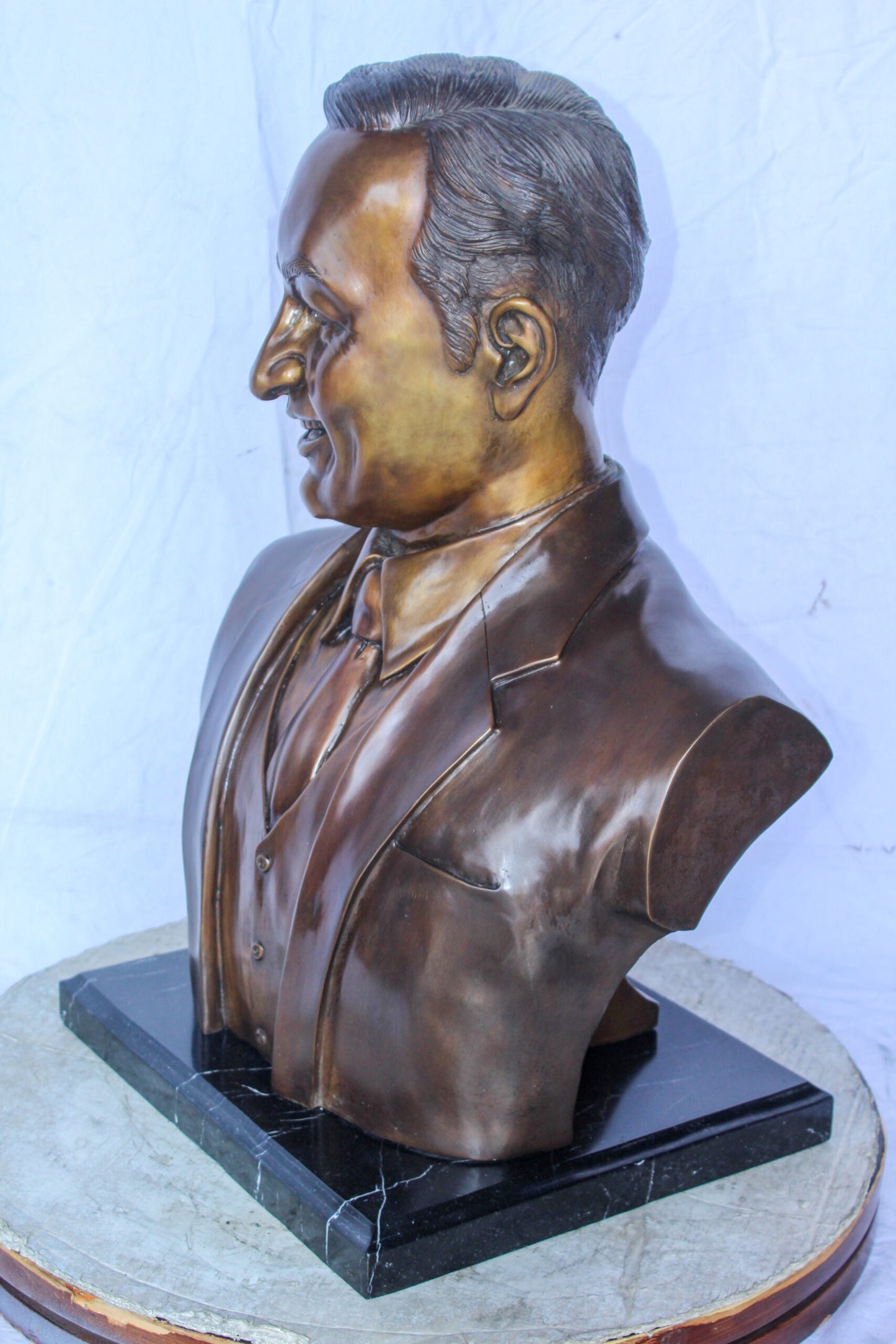 Bust of Unknown Man Bronze Statue, Intriguing Historical Art 16" x 13" x 26"H