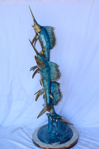 Bronze Statue, School of Three Sailfish Jumping of the Water 28" x 18" x 66"H