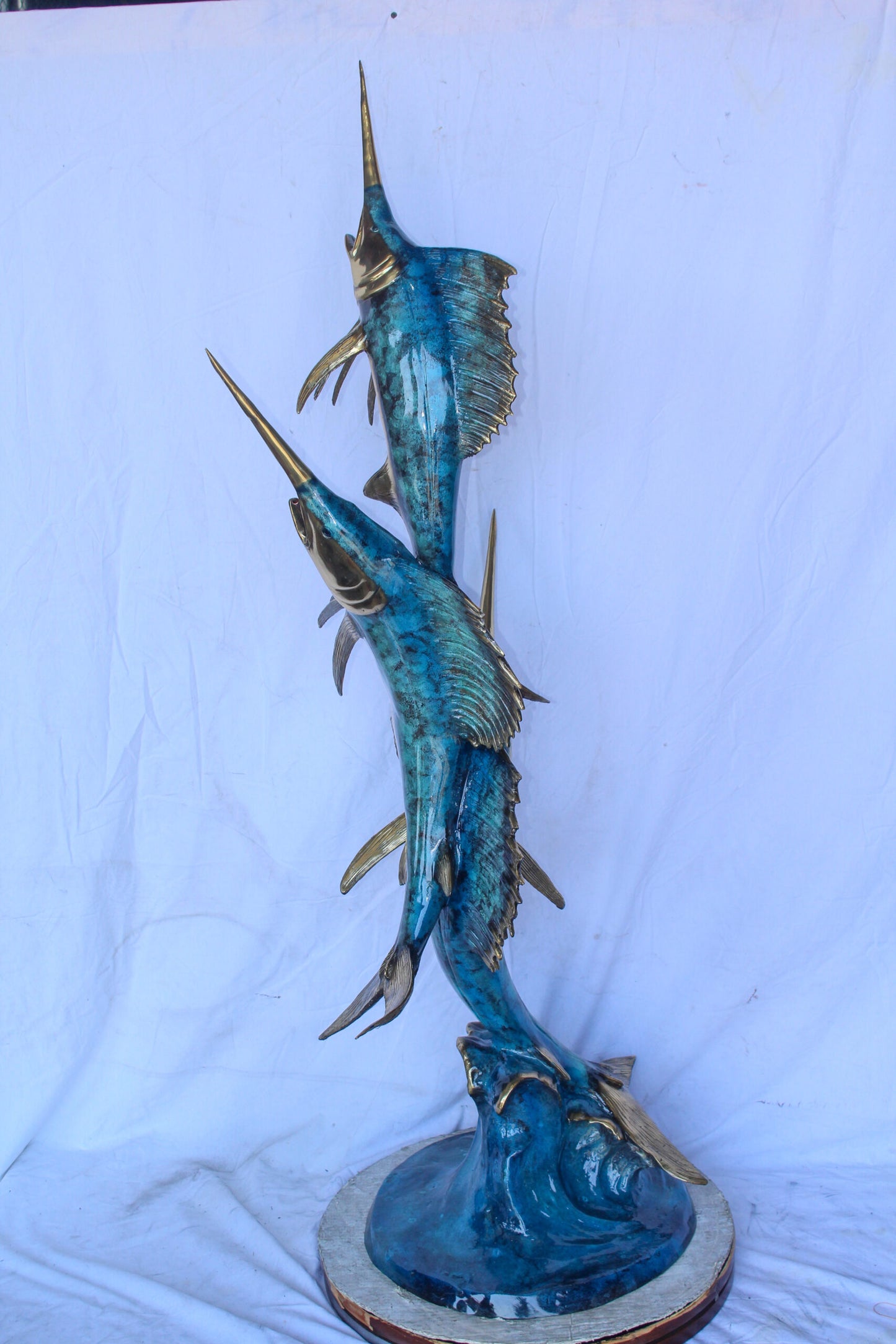 Bronze Statue, School of Three Sailfish Jumping of the Water 28" x 18" x 66"H
