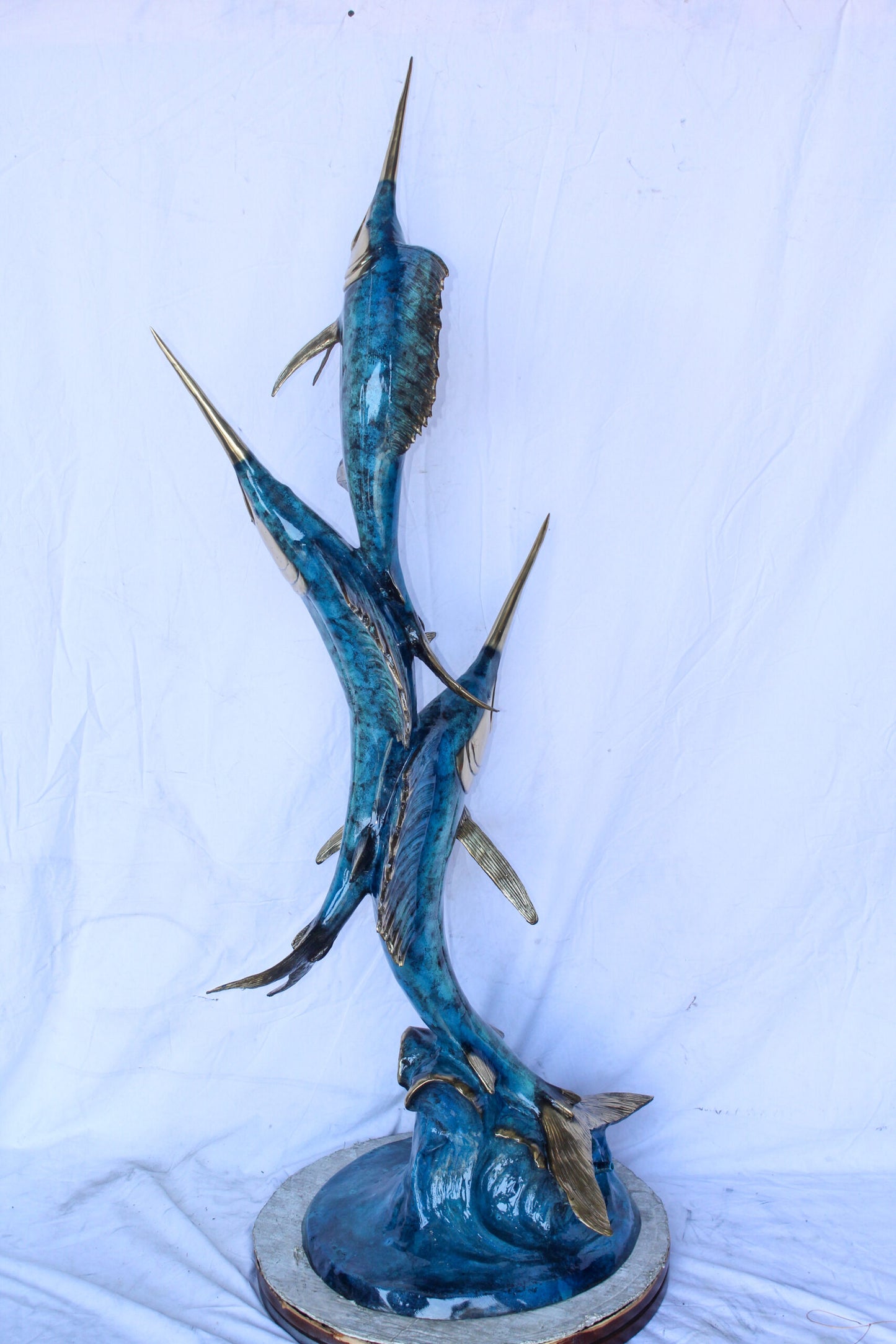 Bronze Statue, School of Three Sailfish Jumping of the Water 28" x 18" x 66"H
