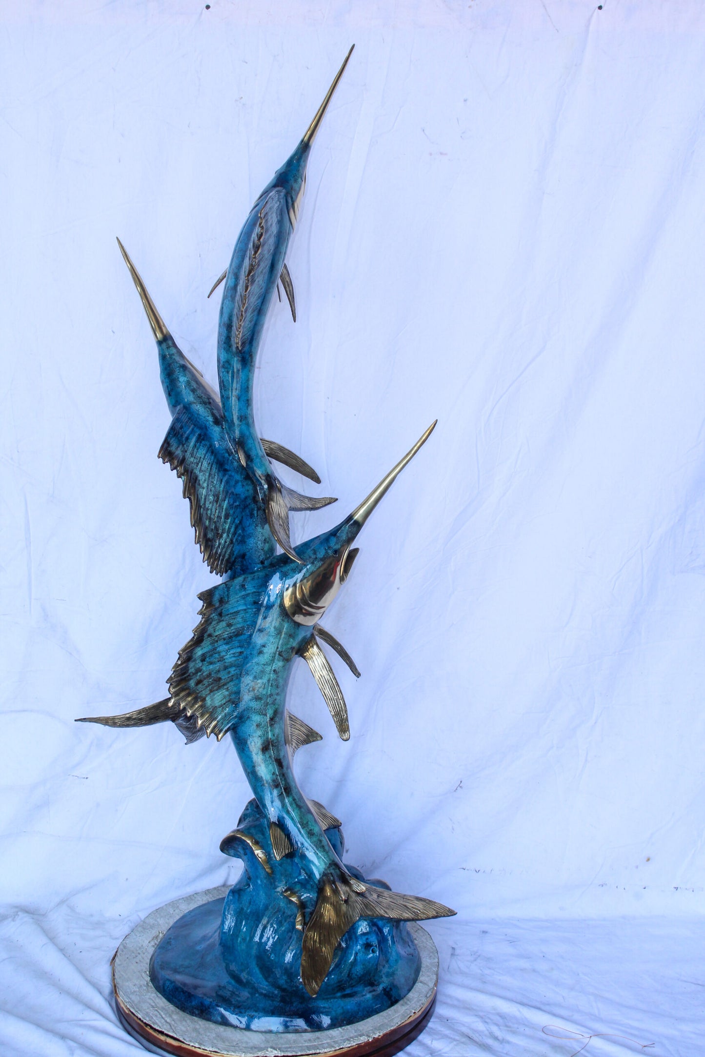 Bronze Statue, School of Three Sailfish Jumping of the Water 28" x 18" x 66"H