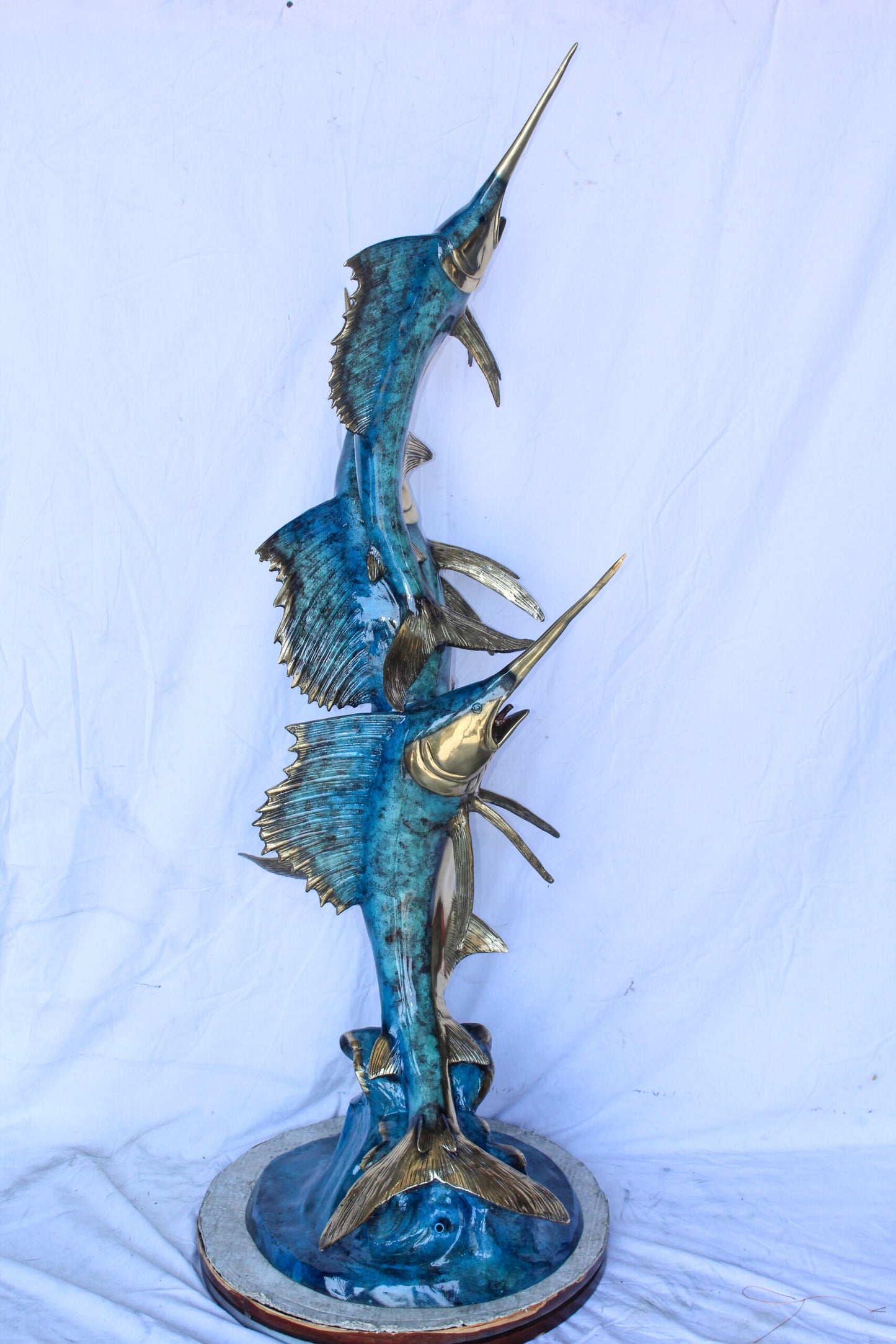 Bronze Statue, School of Three Sailfish Jumping of the Water 28" x 18" x 66"H