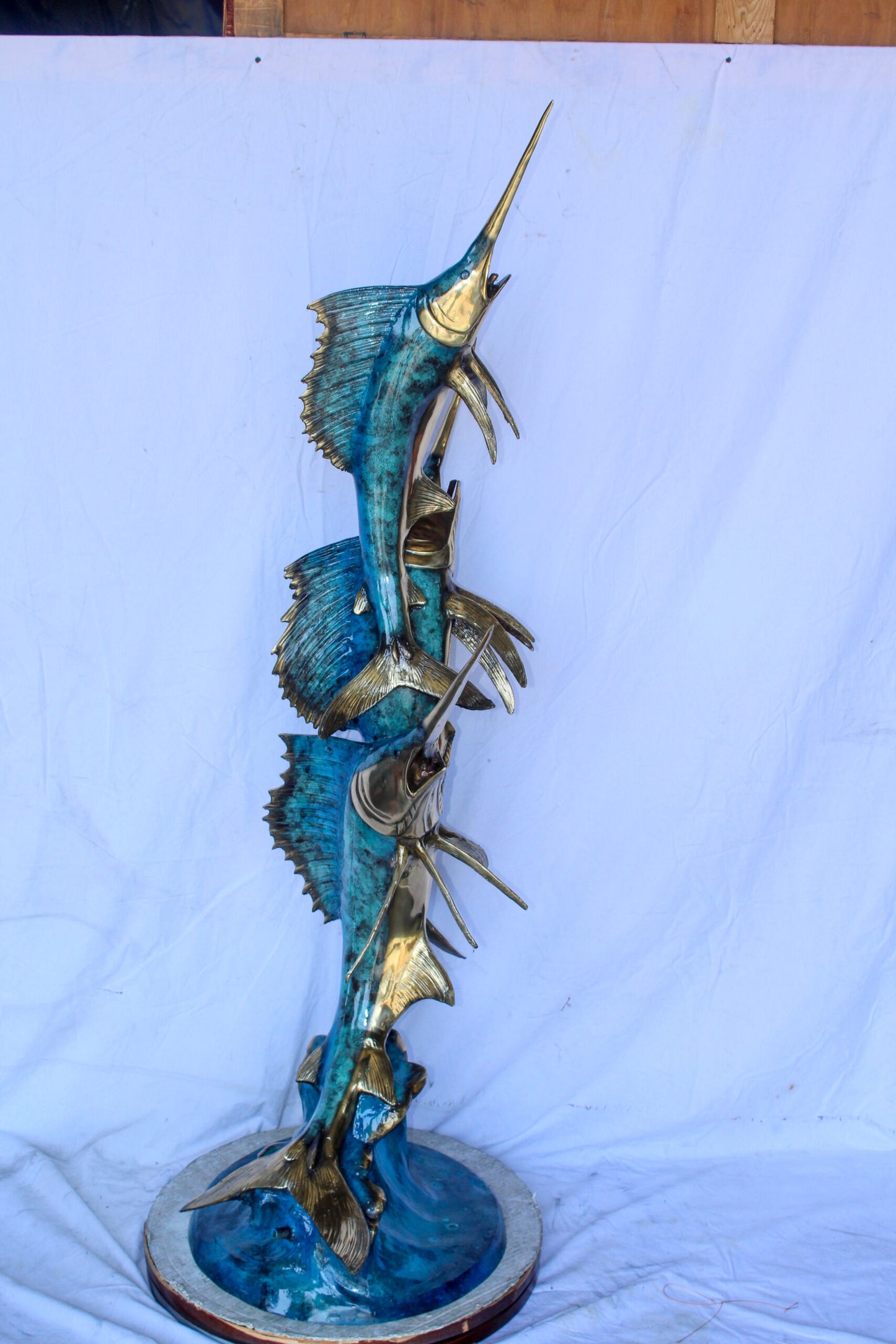 Bronze Statue, School of Three Sailfish Jumping of the Water 28" x 18" x 66"H